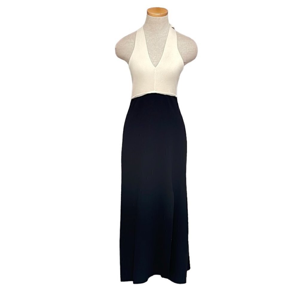 Lush NWT Maxi Dress Halter Knit Sweater Taupe Black Size Medium M